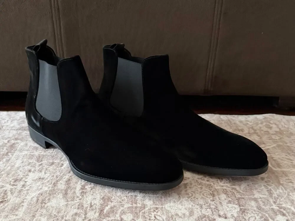 $995 NIB Giorgio Armani Black Velvet Chelsea Boots – Men's Size 11 / EU 44